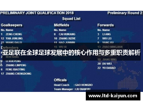亚足联在全球足球发展中的核心作用与多重职责解析